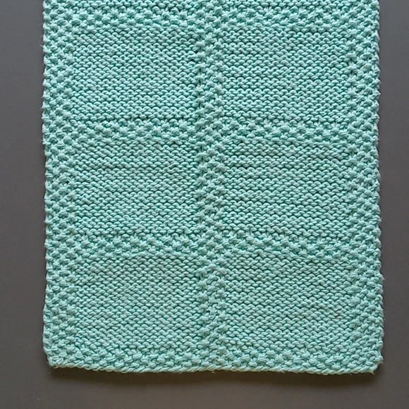 Hand Crafted Handknit Aqua Blue Textured Windowpane Pattern Cotton Hand Towel - Picture 8 of 9